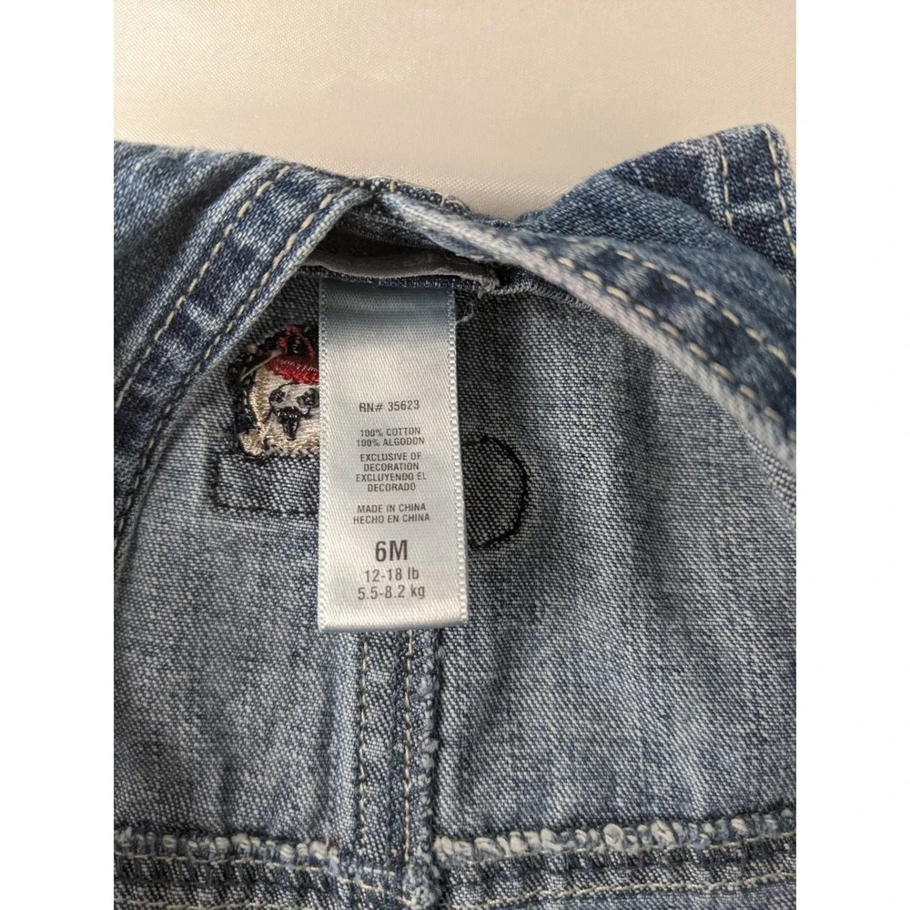 Carters Vintage Denim Overalls 6M Baseball Bear Embroidered Blue Jeans Kids